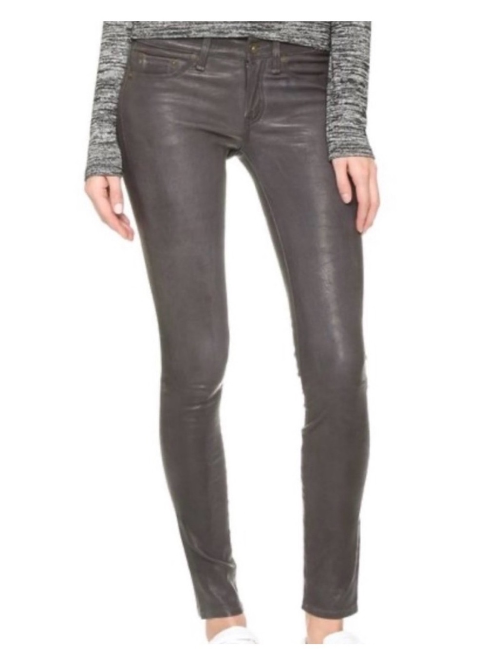 rag & bone Women's Dark Grey Leather Skinny Pants